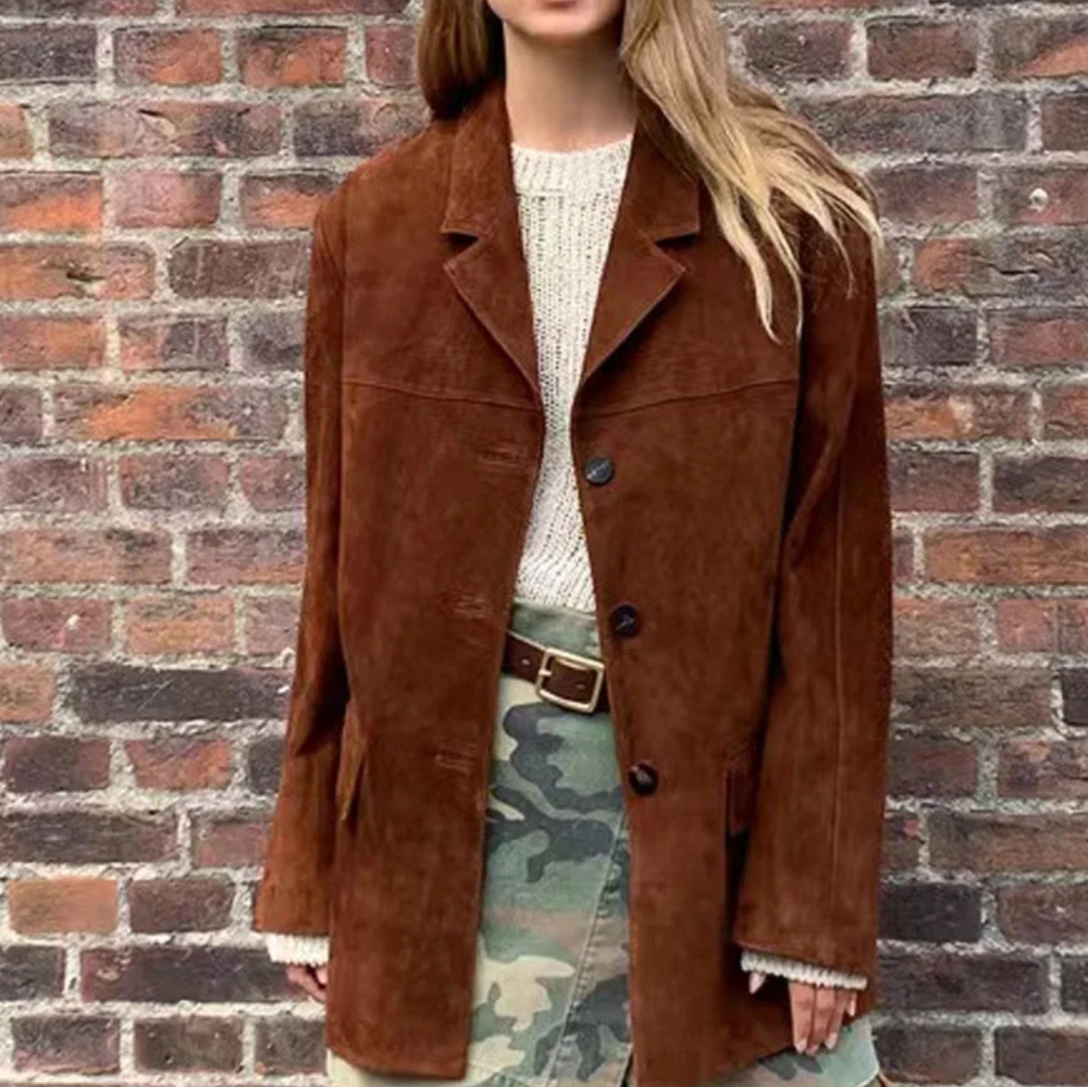 Vintage Brown Kid Suede Jacket for Women(kid suede sheepskin) - Picture 6 of 7